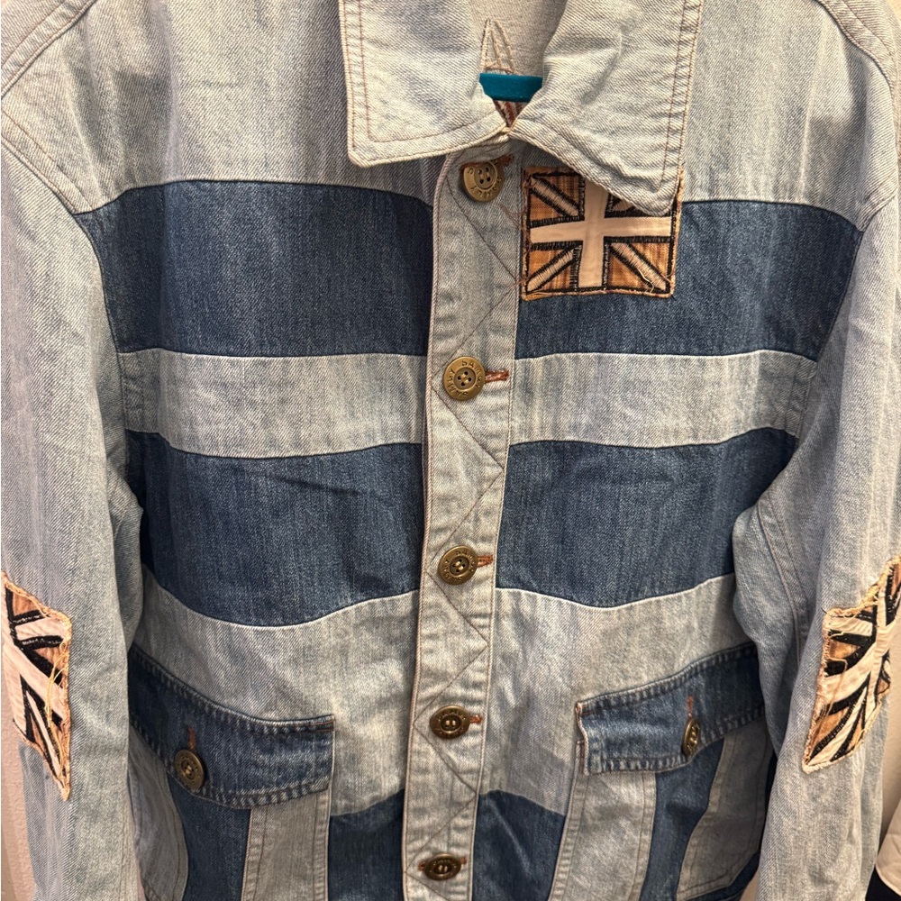 GAP Light & Dark Blue Striped Denim Jacket with Patch Details